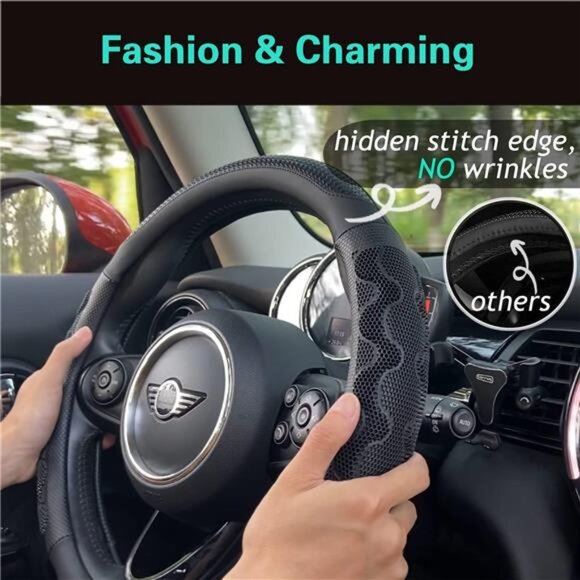 Steering Wheel Cover Great Grip with 3D Honeycomb Anti-Slip Design, Universal - Picture 2 of 7